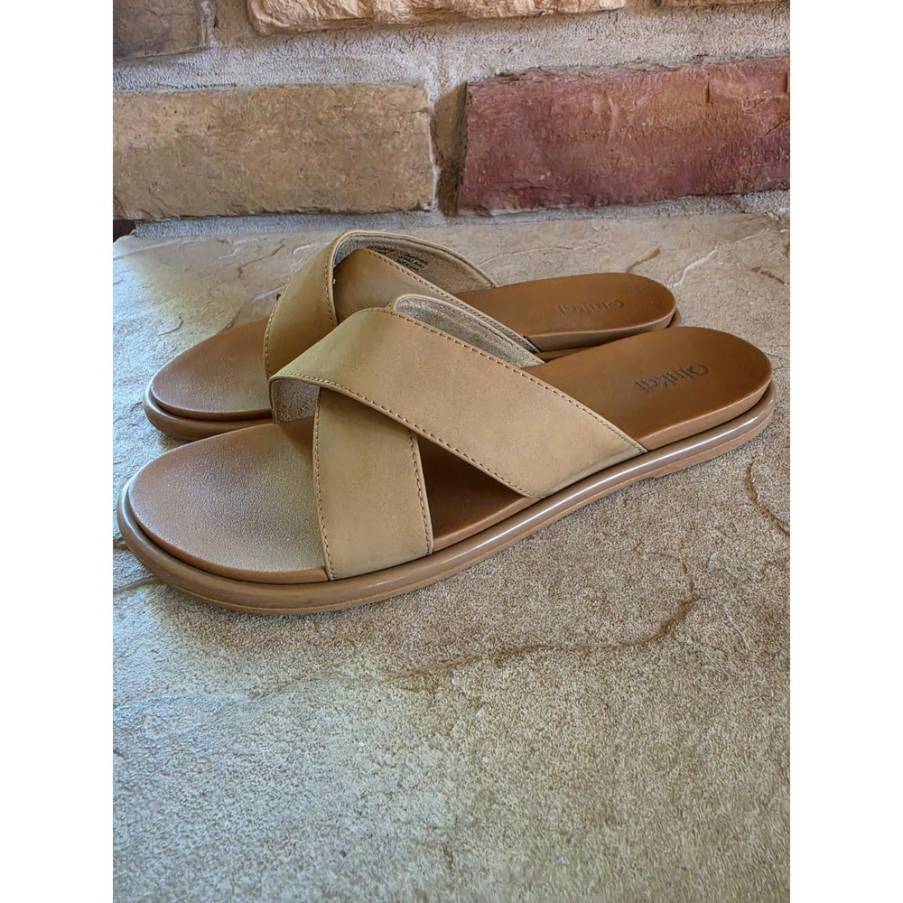 Olukai La'i Slide Sandals Criss Cross Taupe Slides Slip Ons Women's US Size 9 - Picture 4 of 9